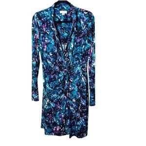 Calvin Klein Rayon Tropical Floral Print Midi Dress Blue Pink Sz 12